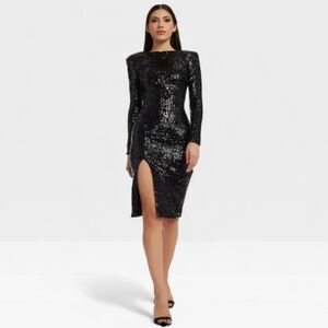 DRESS THE POPULATION Natalie Jet Black Sequin Cocktail Dress Large